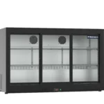 Proex BKB-335S 290L black back bar cooler with three sliding glass doors