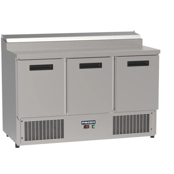Proex PS300 three-door refrigerated pizza prep counter with eight GN topping pans