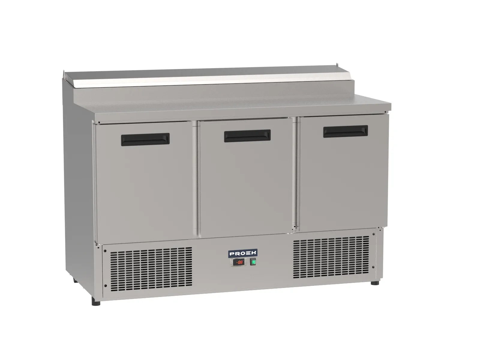 Proex PS300 three-door refrigerated pizza prep counter with eight GN topping pans