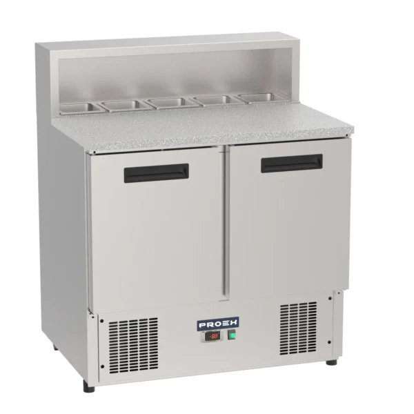 Proex PS900 two-door refrigerated pizza prep counter with five GN pans