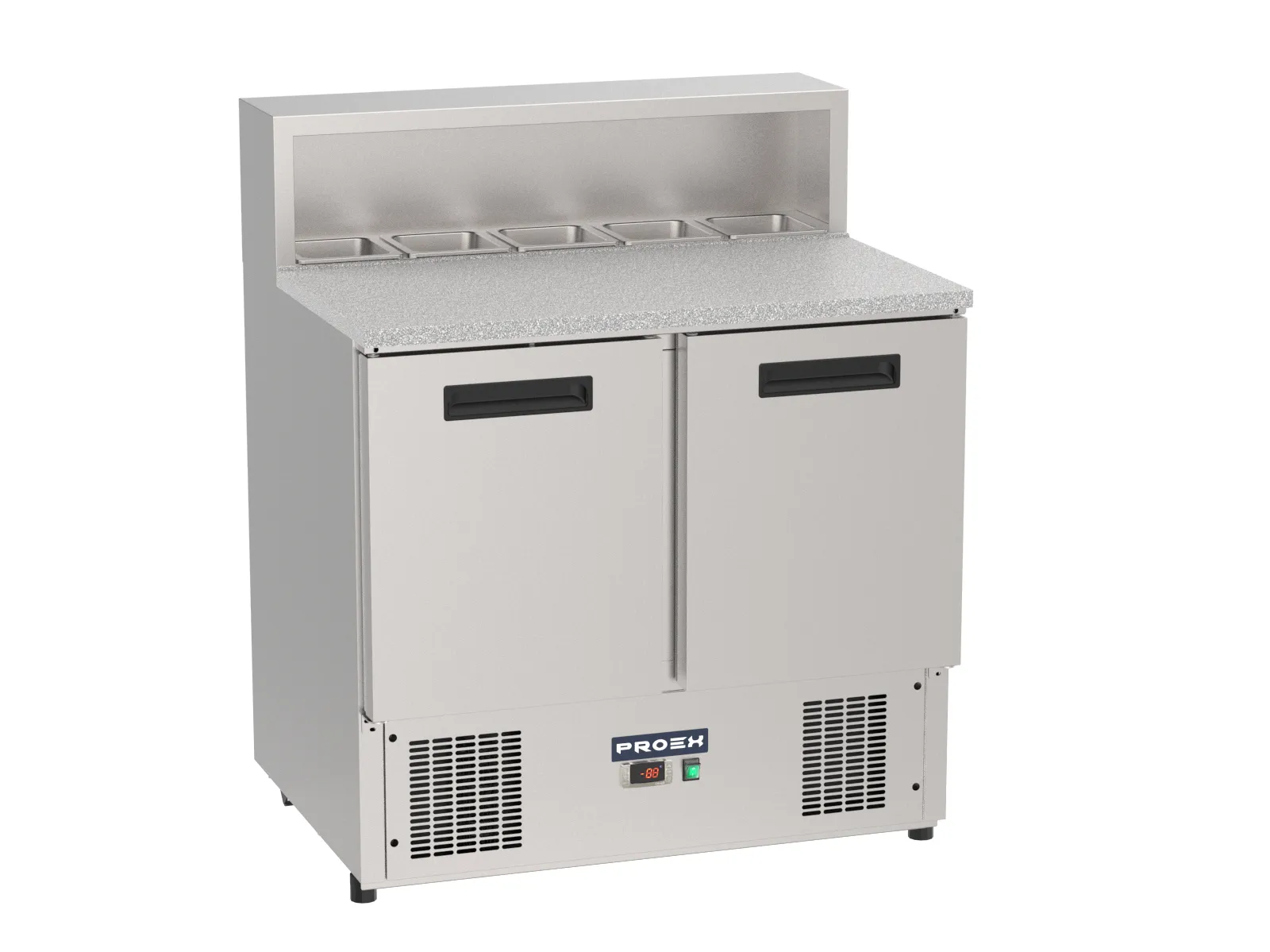 Proex PS900 two-door refrigerated pizza prep counter with five GN pans