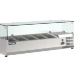 Proex VRX1200/330 refrigerated topping unit with five GN pans and glass canopy