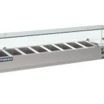 Proex VRX1800/330 refrigerated topping unit with eight GN pans and glass canopy